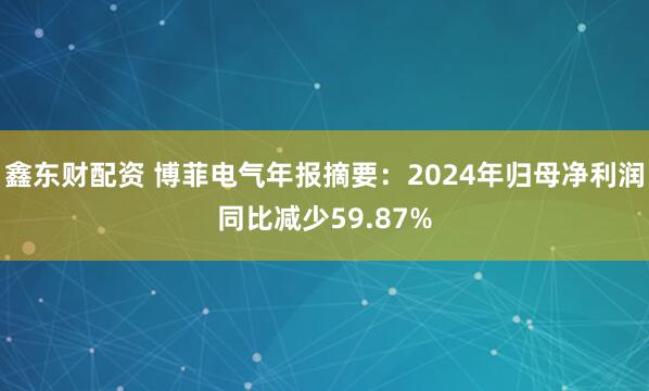 鑫东财配资 博菲电气年报摘要：2024年归母净利润同比减少59.87%